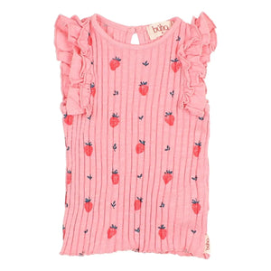 Búho - Striped Strawberry Organic Cotton Top | Light Pink