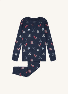 Petit Lem - Organic Cotton Hockey Pajamas | Navy