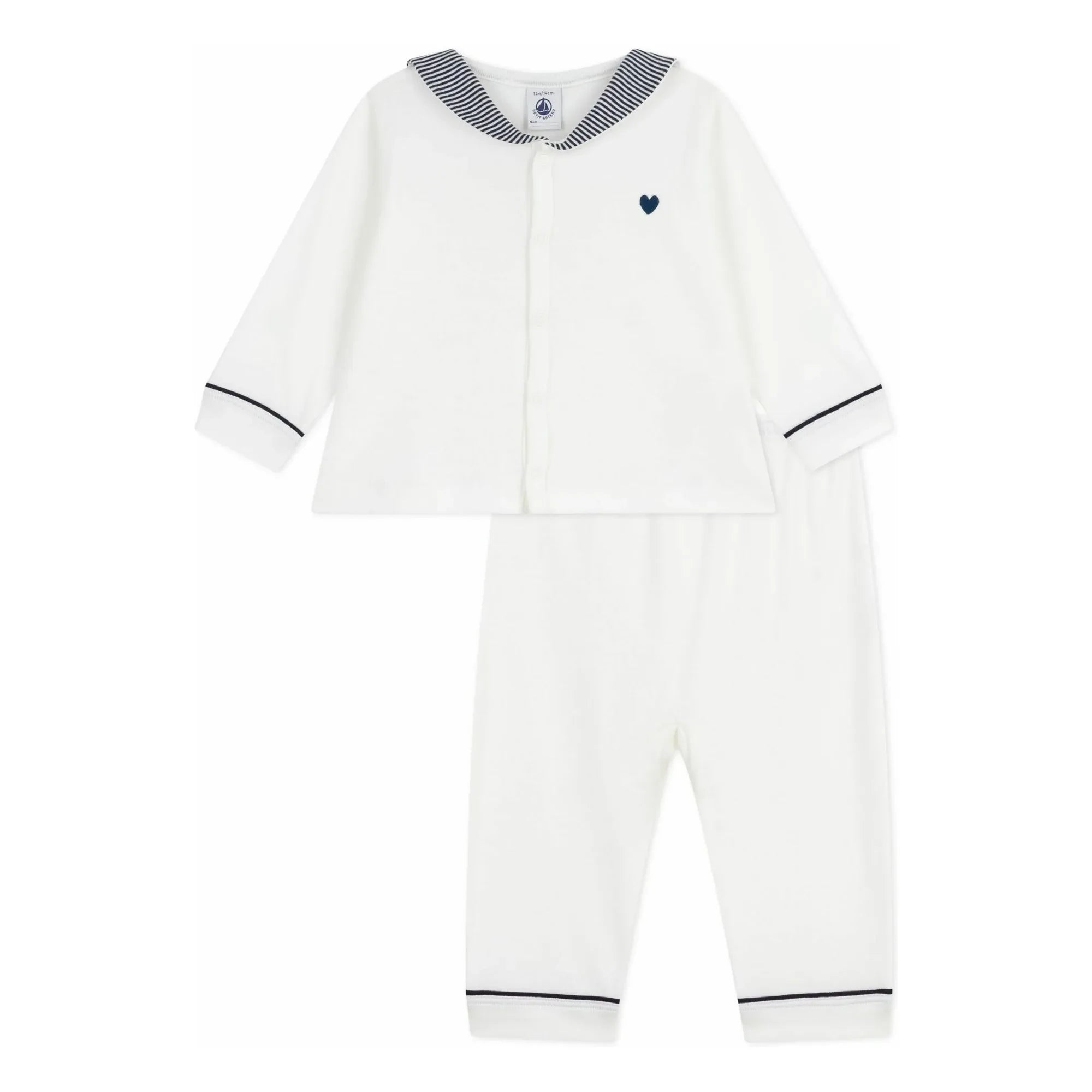 Petit Bateau - Striped Collar Organic Cotton Pajamas | White