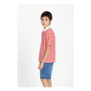 Smallable Kid - Tilo Striped Organic Cotton Polo T-Shirt | Dark Red