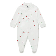 Sleepy Doe - Footed Pajama Cherry Organic Cotton | White