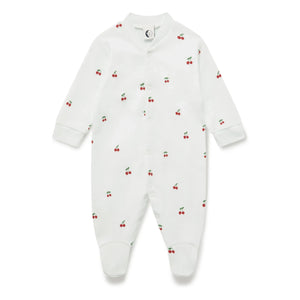 Sleepy Doe - Footed Pajama Cherry Organic Cotton | White