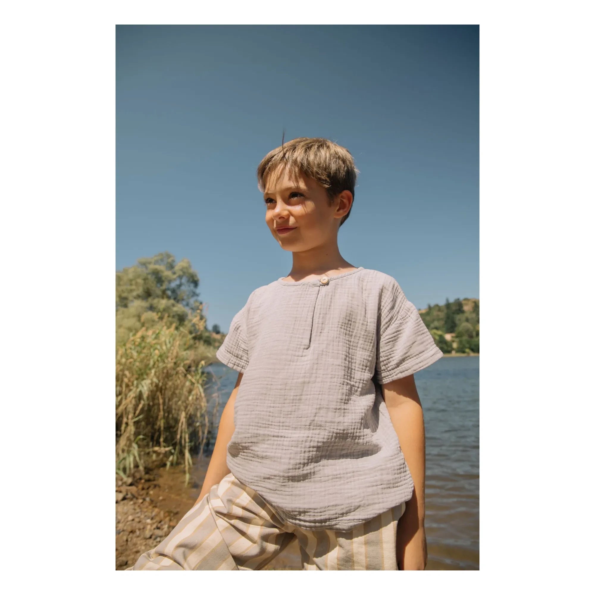 Studio Bohème - Orso Organic Cotton Fleece T-Shirt | Gray Blue