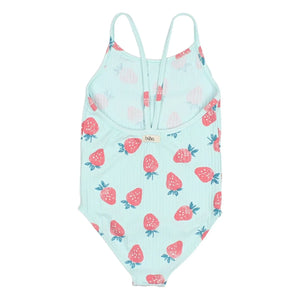 Búho - Strawberry Pattern Ribbed Swimsuit | Aqua