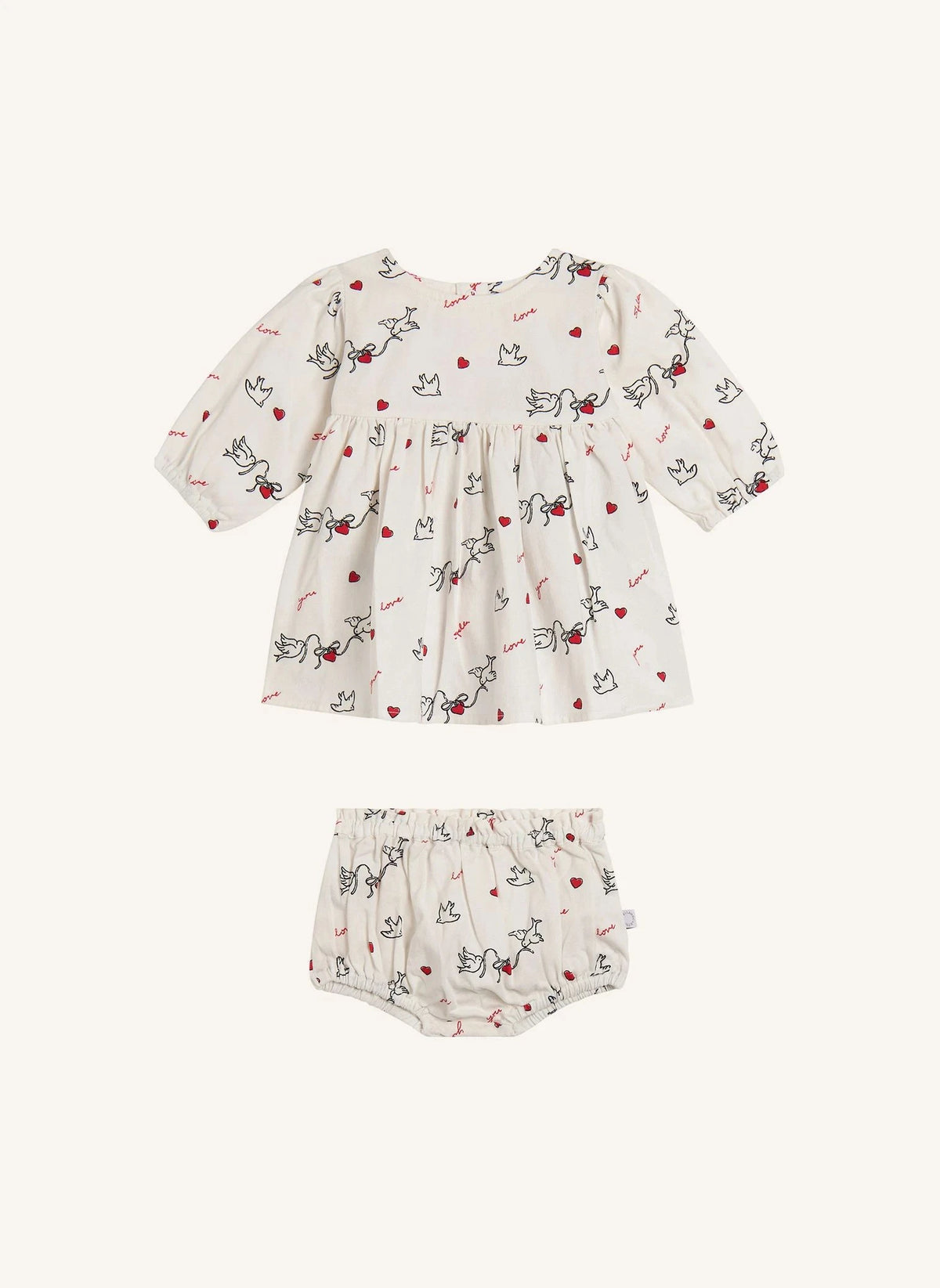 Stella McCartney Kids - Kuş Desenli Elbise ve Külotlu Şort Takımı | Fildişi
