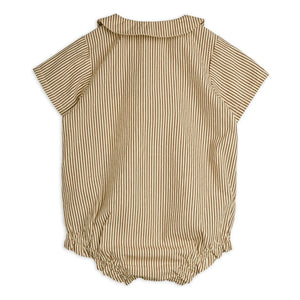 Mini Rodini - Striped Organic Cotton Poplin Romper | Brown