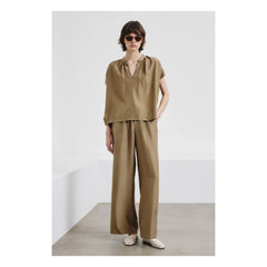 Pomandère - Silk Short Sleeve Blouse | Dark Brown