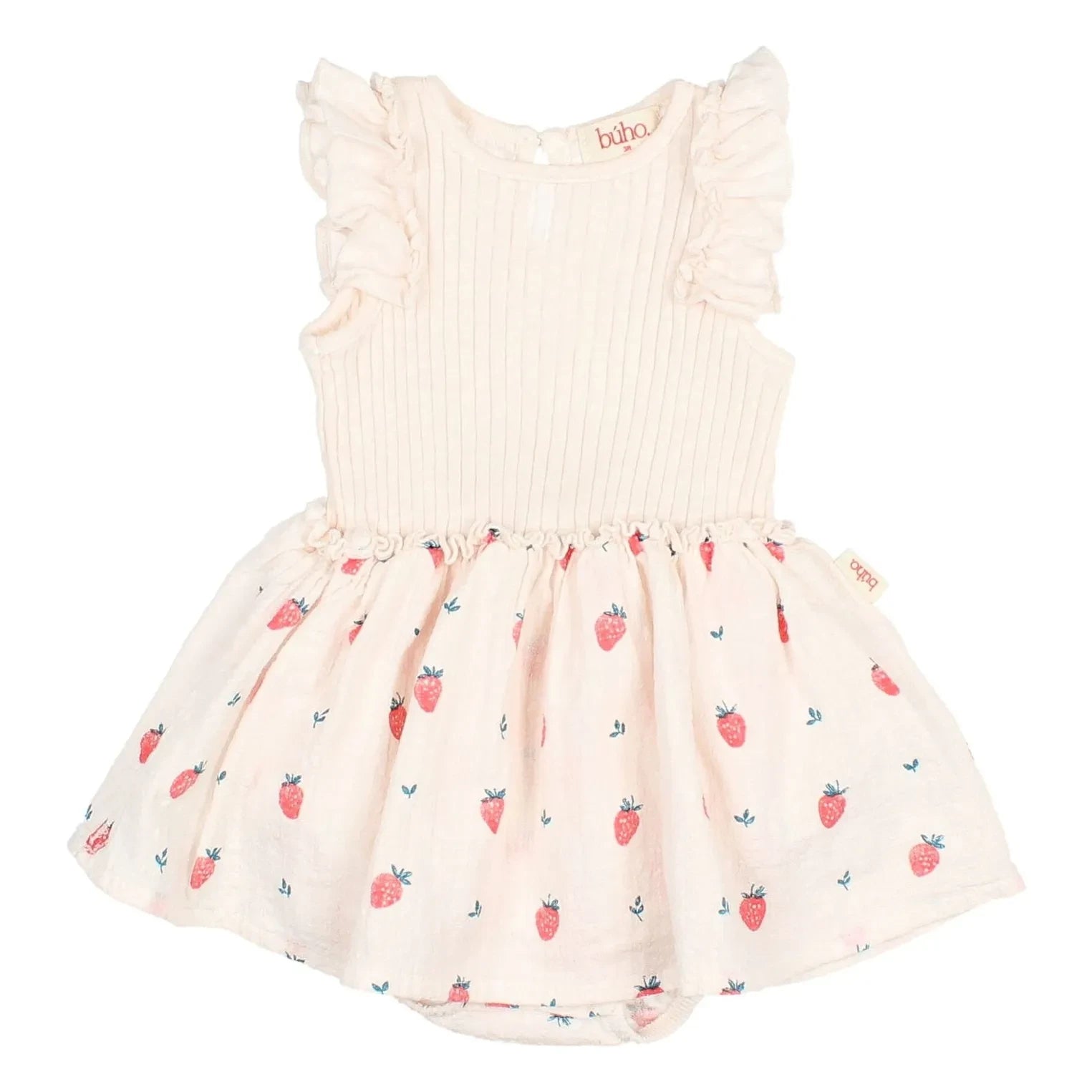 Búho - Gathered Romper Dress Strawberry Organic Cotton | Lychee Pink