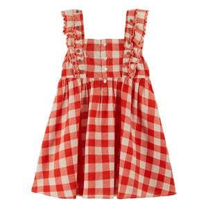 Emile et Ida - Organic Cotton Check Embroidered Dress | Red