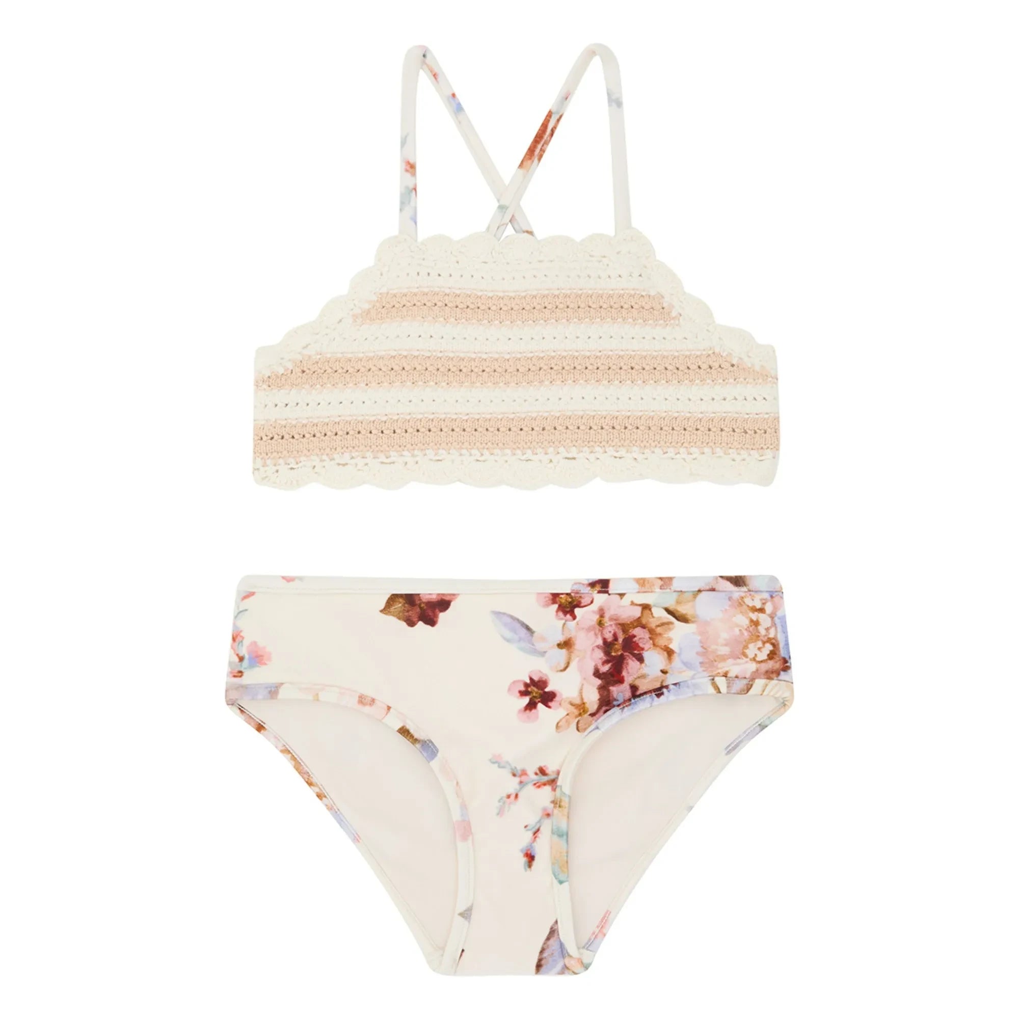 Zimmermann - Awaken Floral Crochet Swimsuit | Light Pink