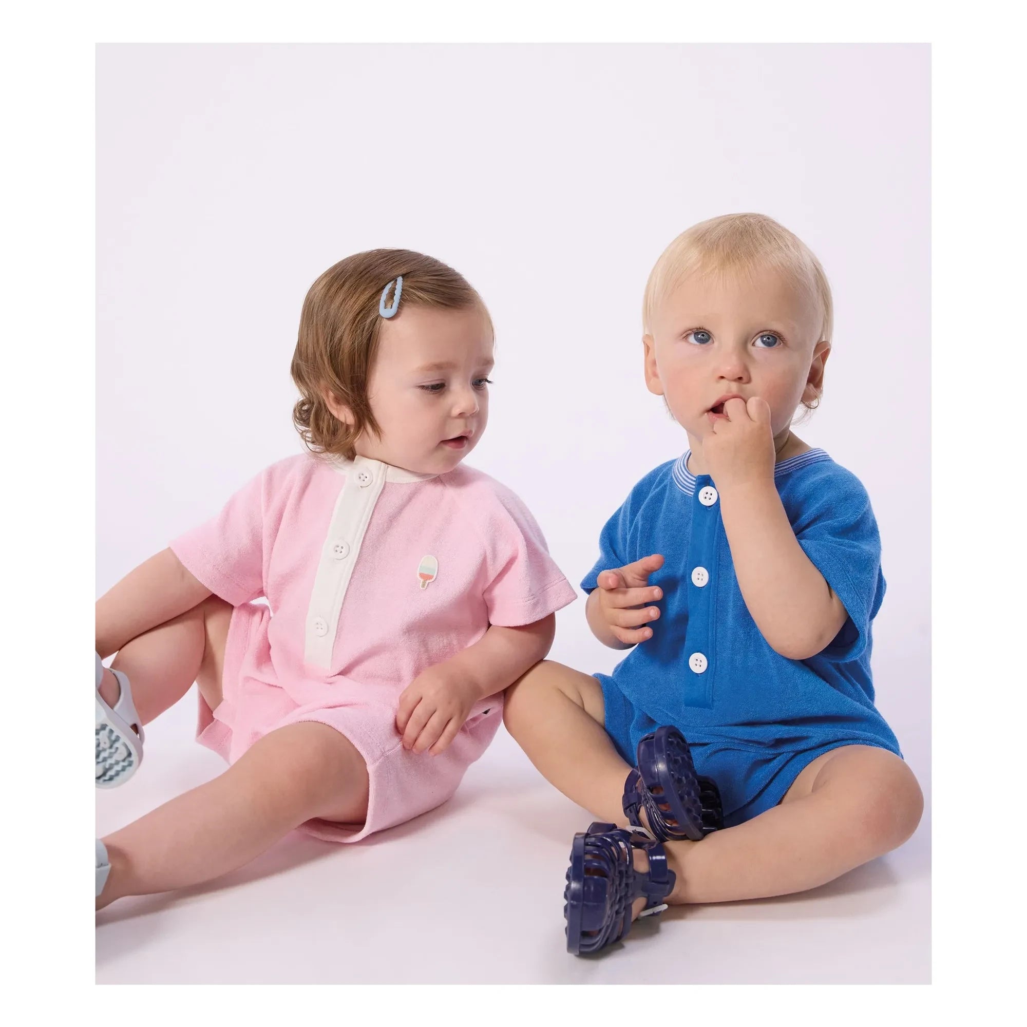Petit Bateau - Solid Color Romper Shorts | Royal Blue
