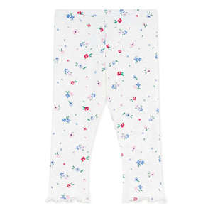 Petit Bateau - Floral Pattern Ribbed Leggings | White