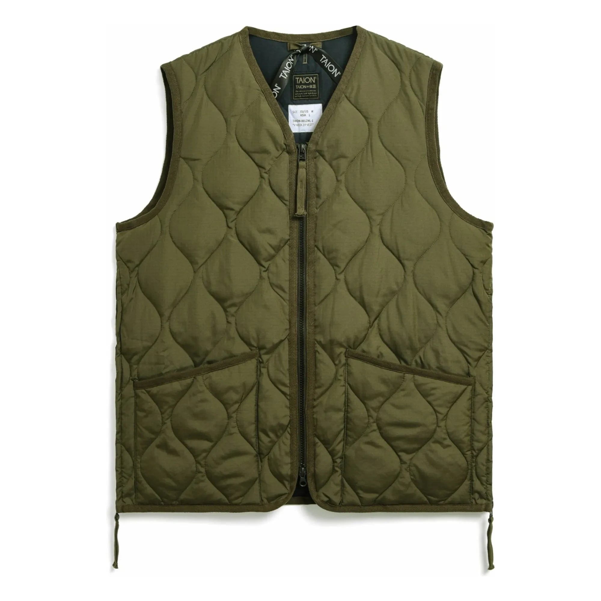 Taion - Men's V-Neck Sleeveless Military Jacket | Olive