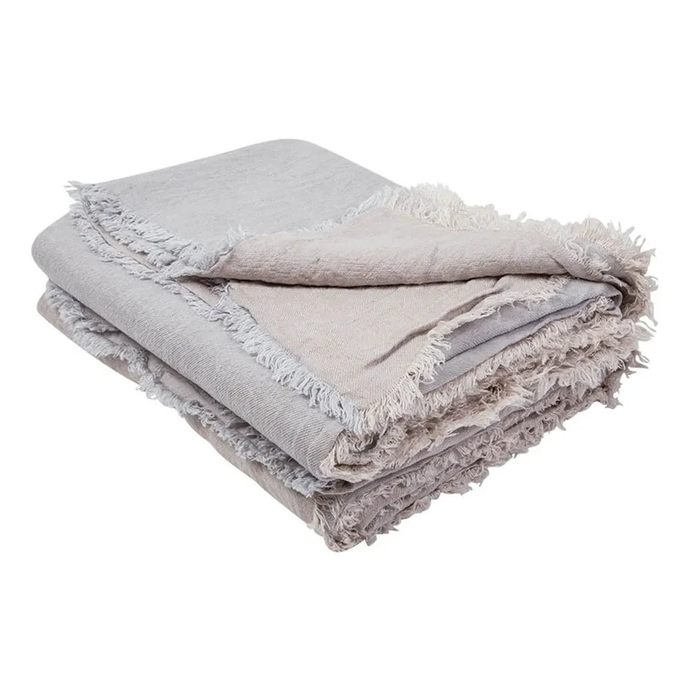 Vacation Home - Pearl-Toned Linen Vice Versa Fringed Checkered | Pearl/Givré