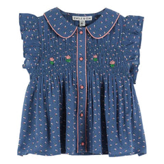 Emile et Ida - Blue Floral Smock Blouse