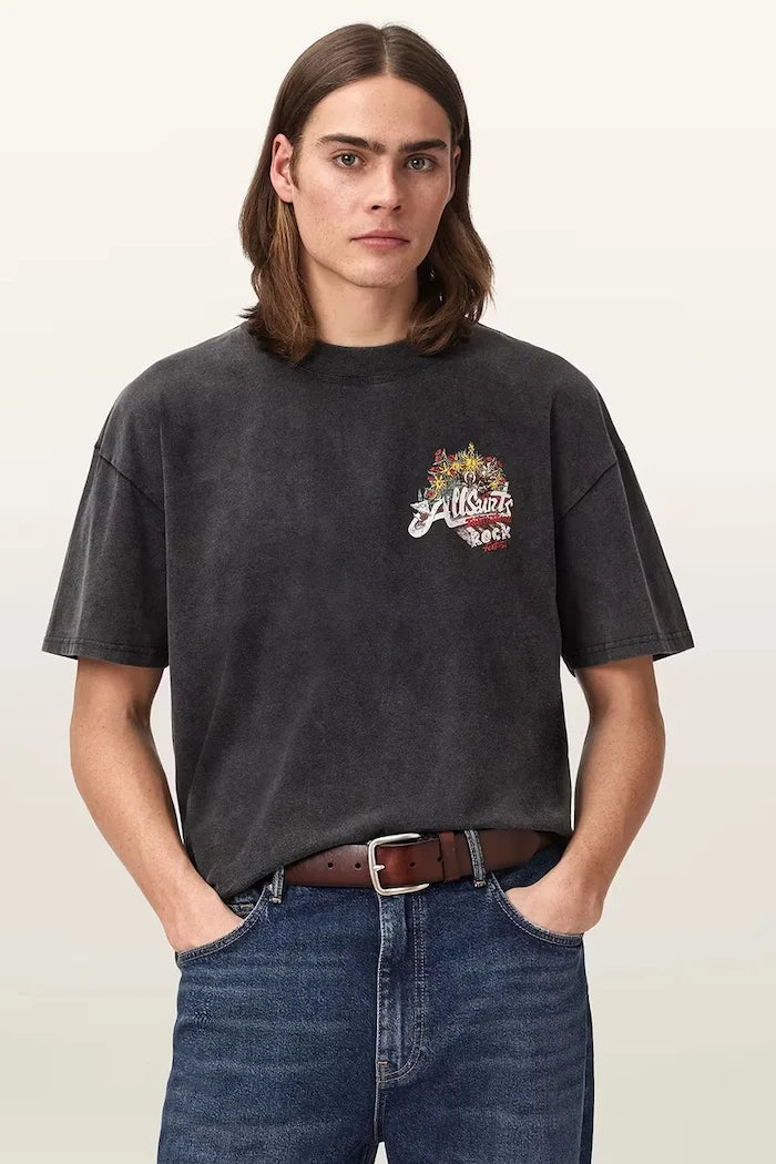 AllSaints Erkek Pamuklu Oversize Tişört ROQUE