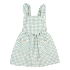 Owl - Seersucker Organic Cotton Gingham Dress | Aqua