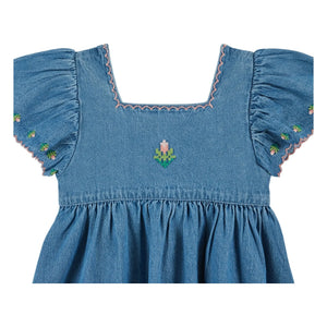 Emile et Ida - Embroidered Denim Dress | Blue