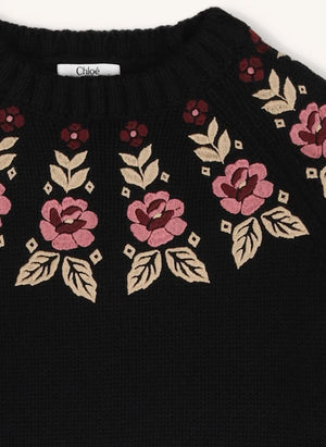 Chloé - Organik Pamuk Çiçek Kazak | Siyah
