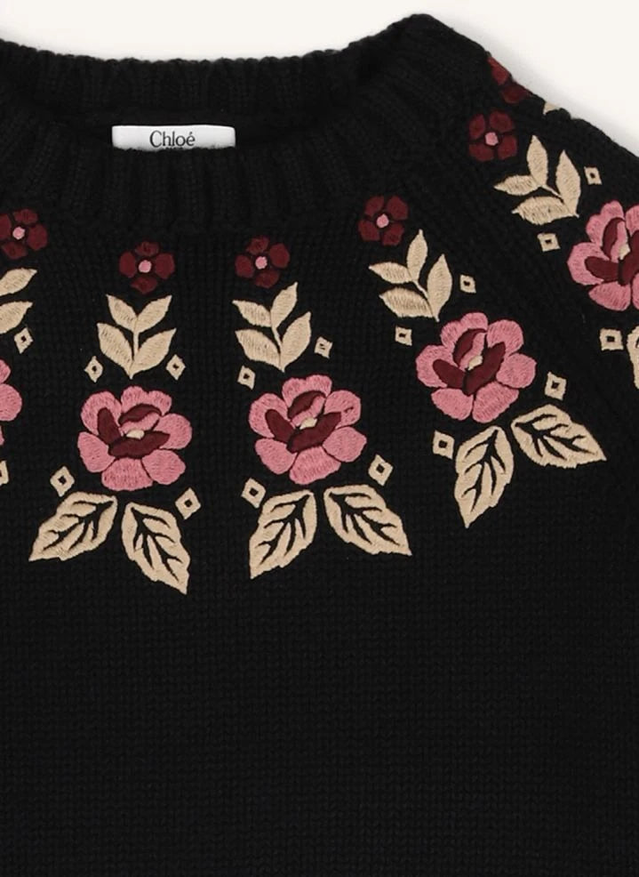 Chloé - Organik Pamuk Çiçek Kazak | Siyah