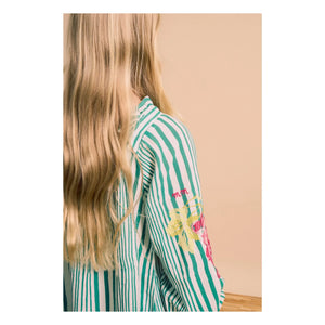 Maison Mangostan - Striped Balloon Sleeve Dress | Green
