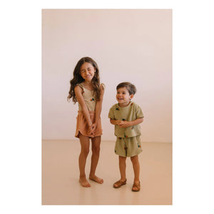 Studio Bohème - Georgy Watermelon Organic Cotton Towel Shorts | Khaki