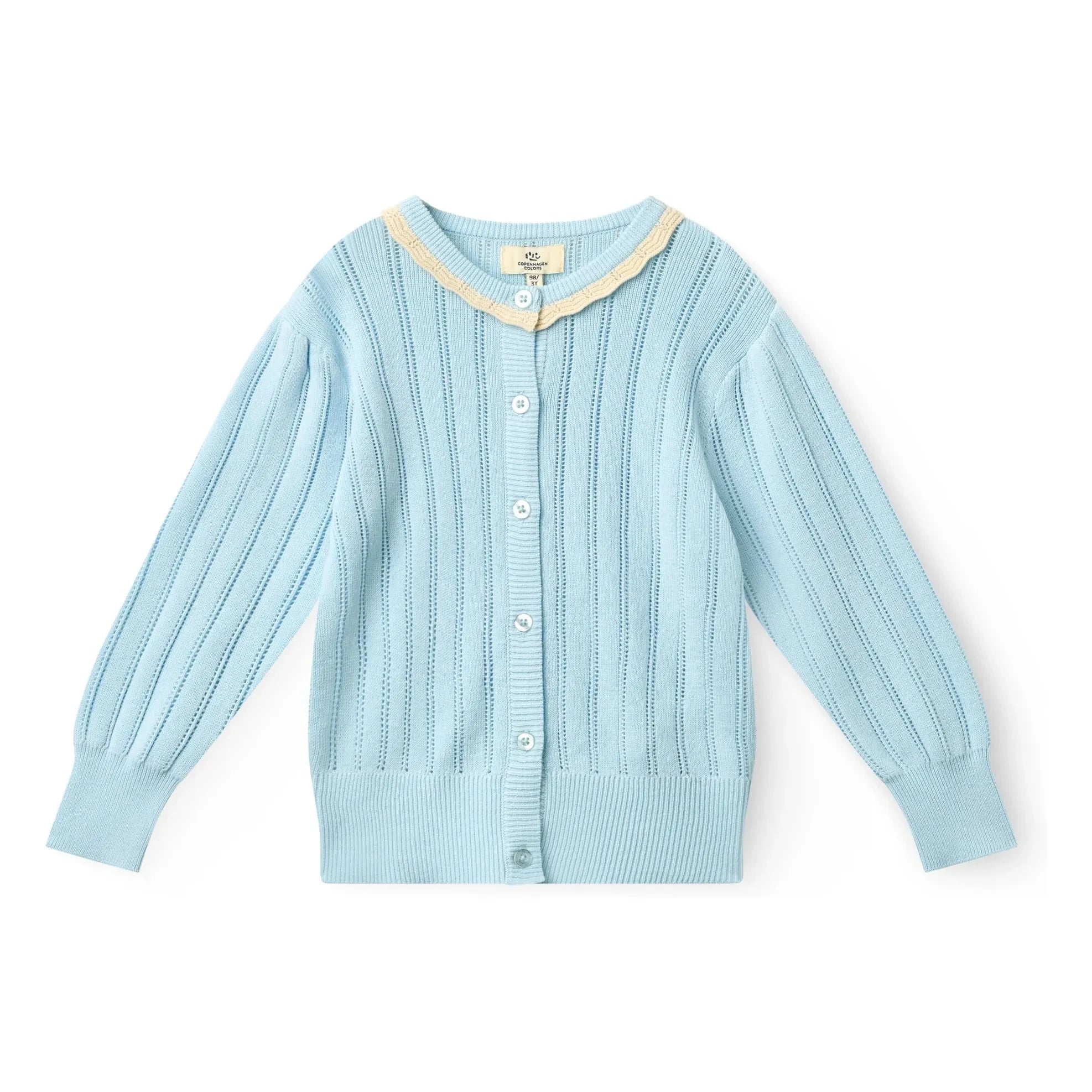 Copenhagen Colors - Pointelle Organic Cotton Cardigan | Light Blue