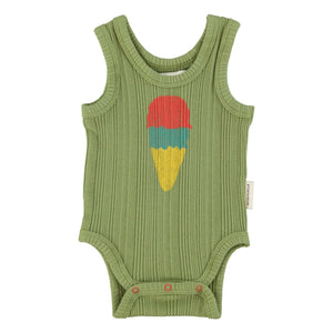 Piupiuchick - Ribbed Fit Organic Cotton Bodysuit | Olive