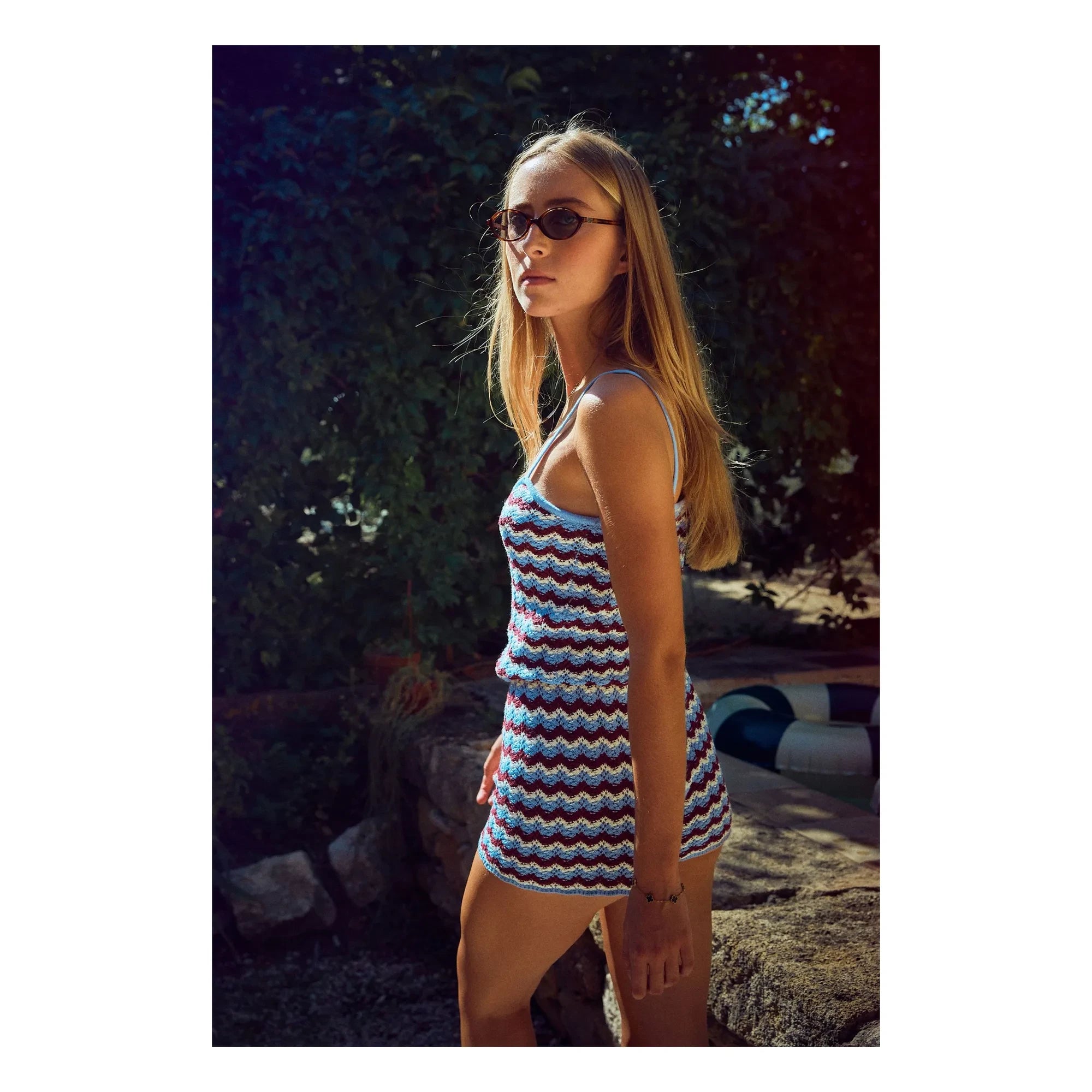 Indee - Striped Velvet Crochet Top | Blue