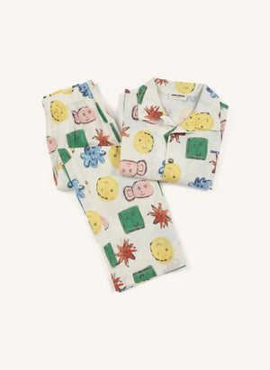 Bobo Choses - Organic Cotton Embroidered Shirt and Pants Set | Ecru
