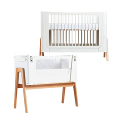 Gaia Baby Hera Cot Bed + Bedside Crib Two Piece Bundle - Scandi-White + Natural-Nursery Sets- | Natural Baby Shower