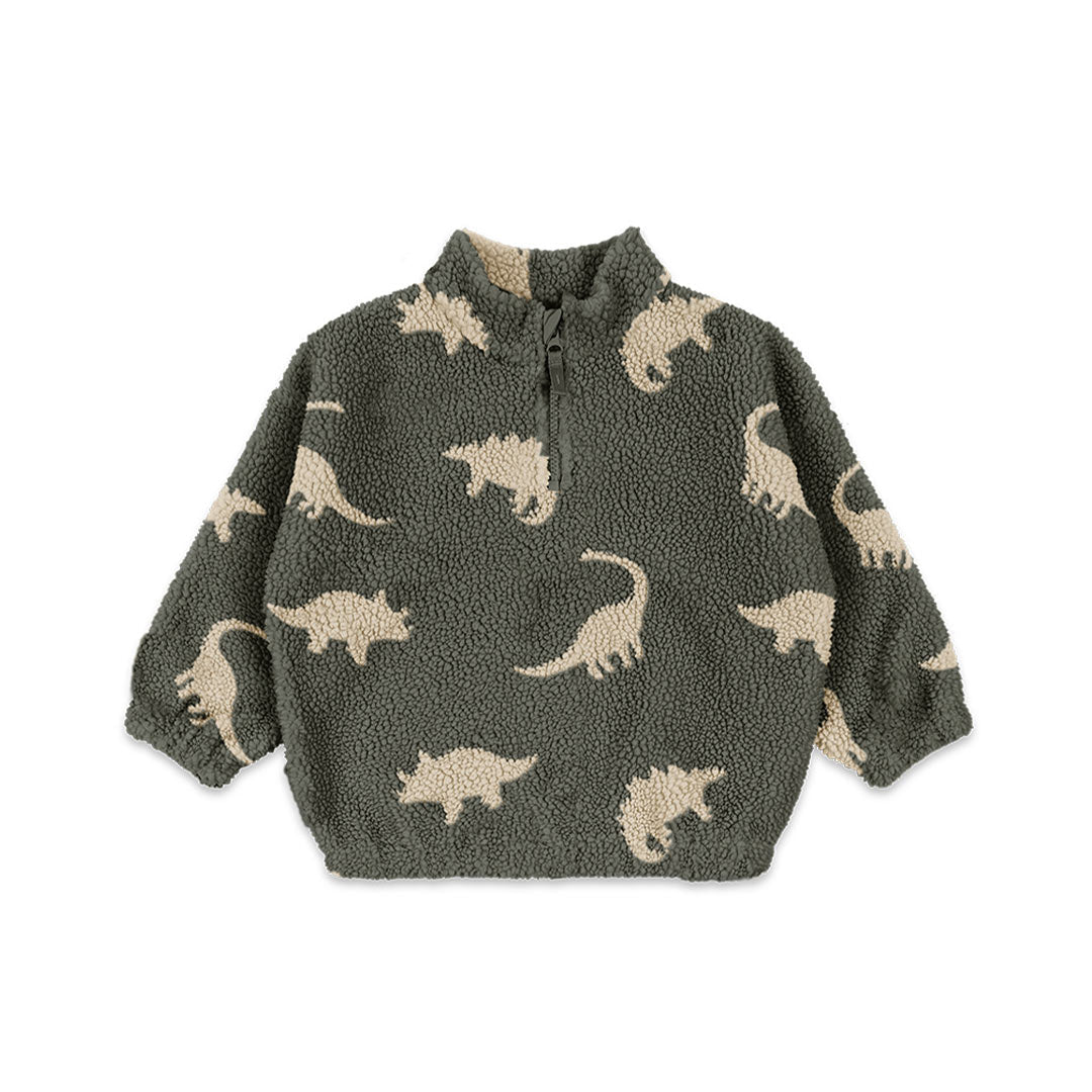 Konges Slojd Jody Teddy Half Zip - Dino Silhouette-Coats-Dino Silhoutte-9m | Natural Baby Shower