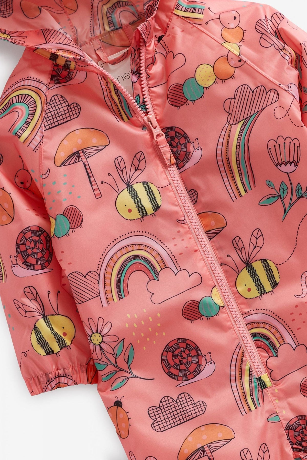 Next - Coral Pink Character Printed Child Raincoat - 4-5 Years 