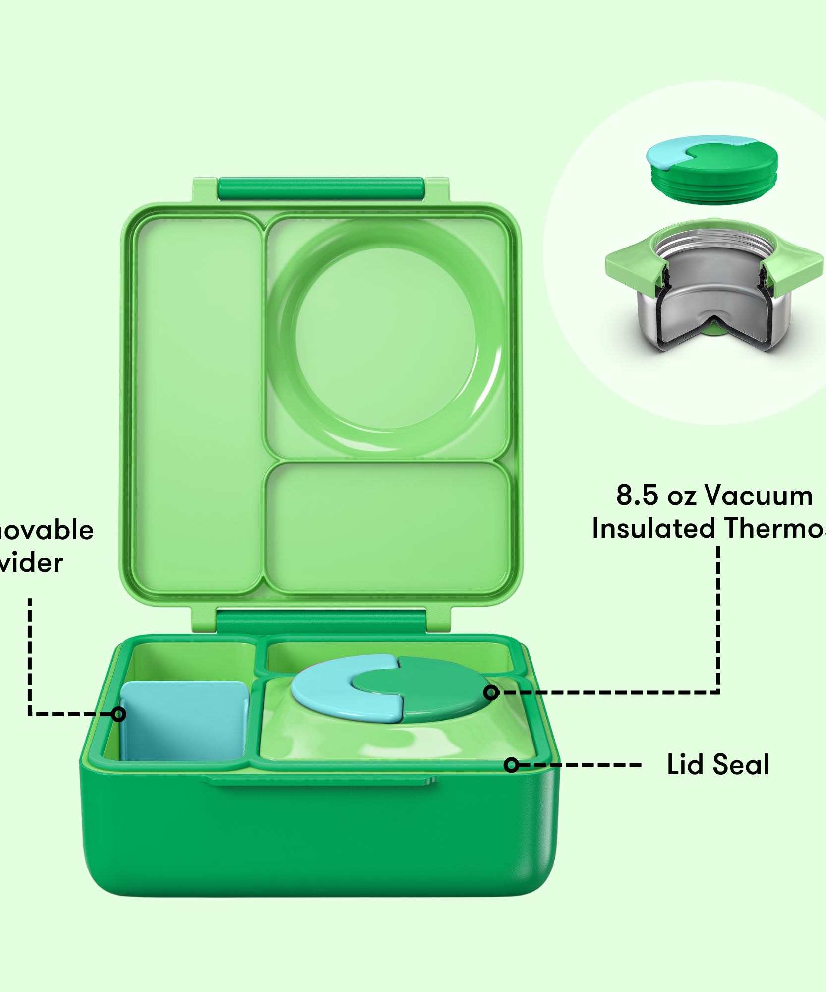 Omiebox - Thermal Insulated Apple Green Bento Lunch Box