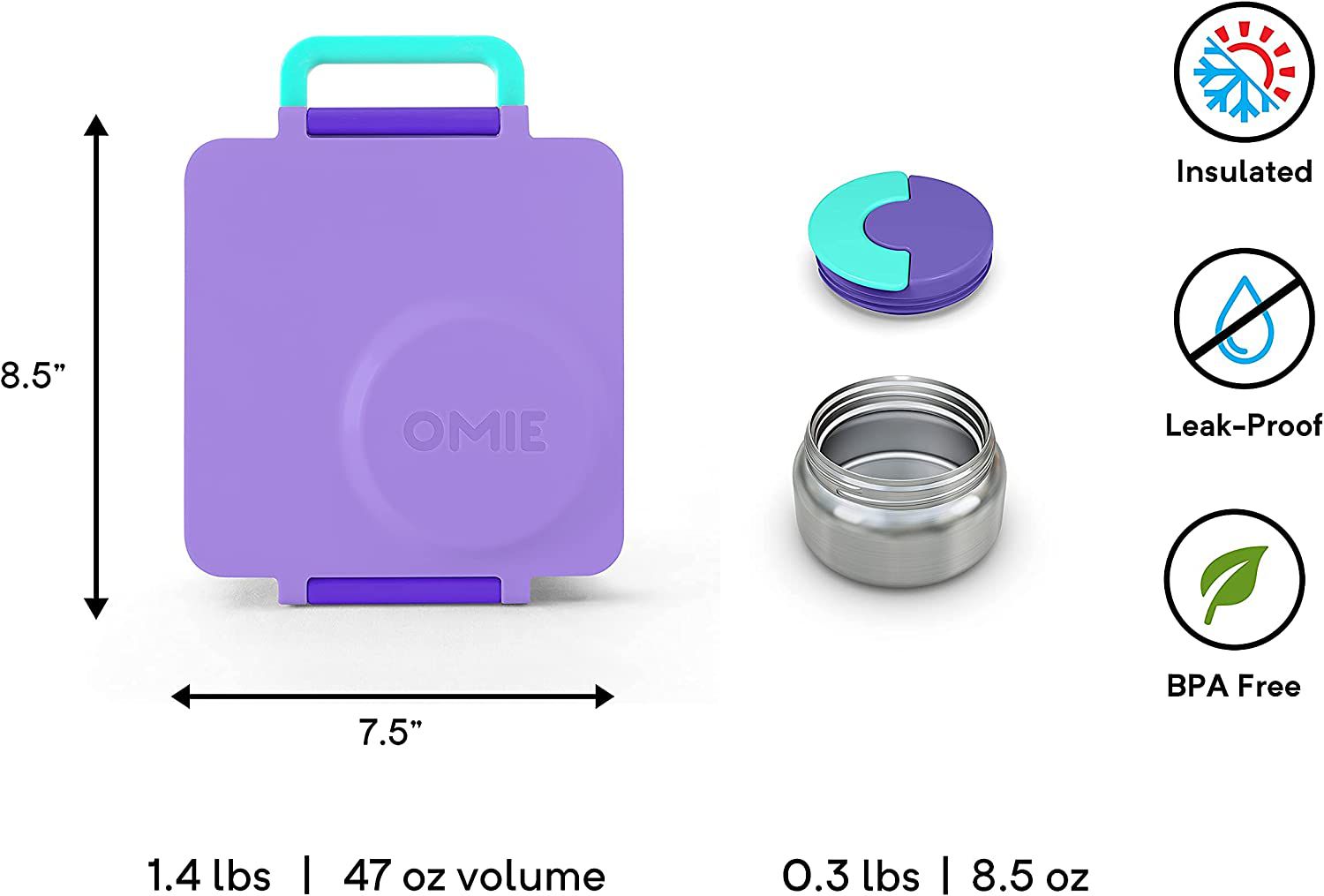 OmieBox Thermal Insulated Purple Bento Lunch Box