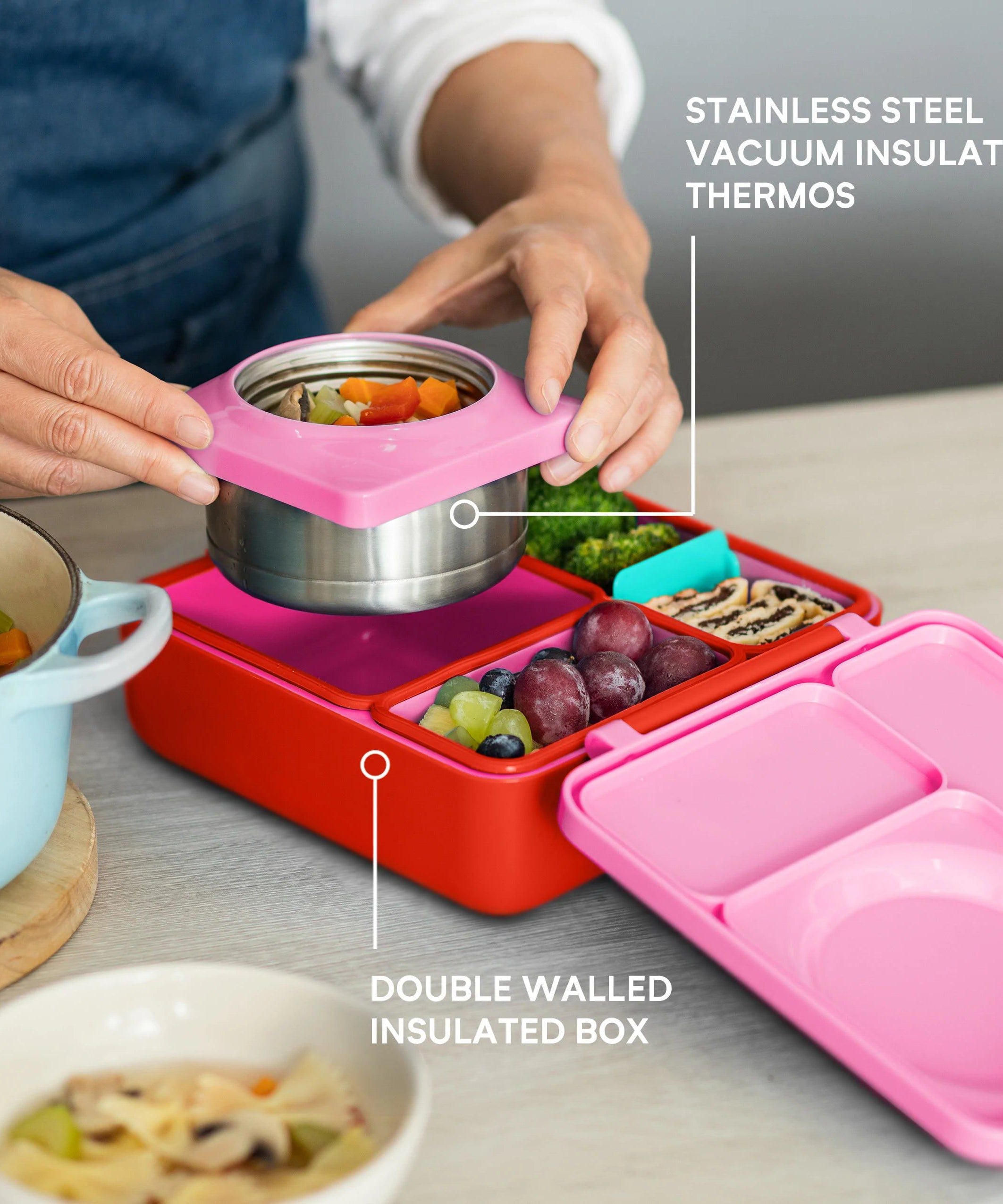 OmieBox - Heat Insulated Pink Bento Lunch Box