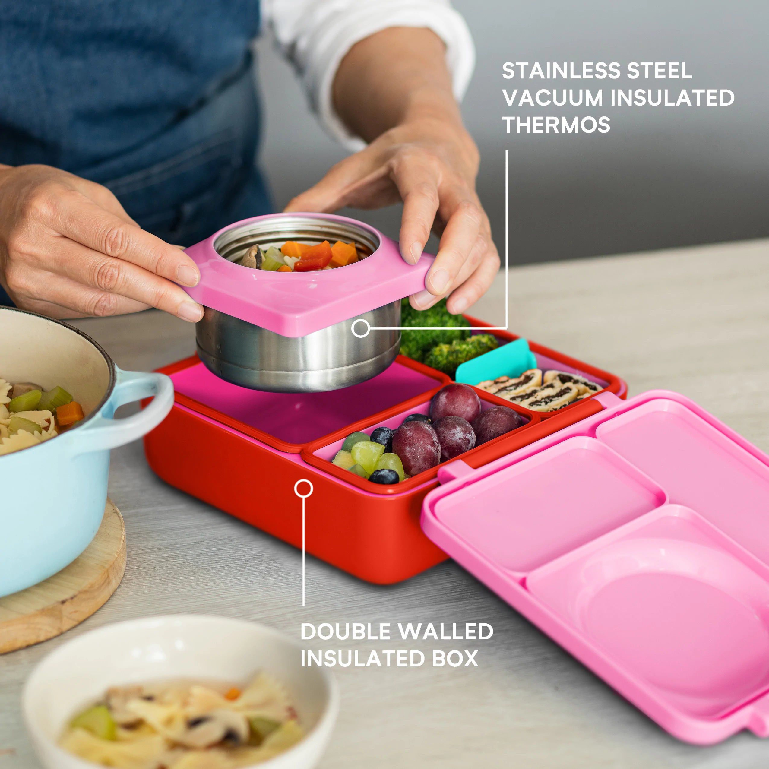 OmieBox - Heat Insulated Pink Bento Lunch Box