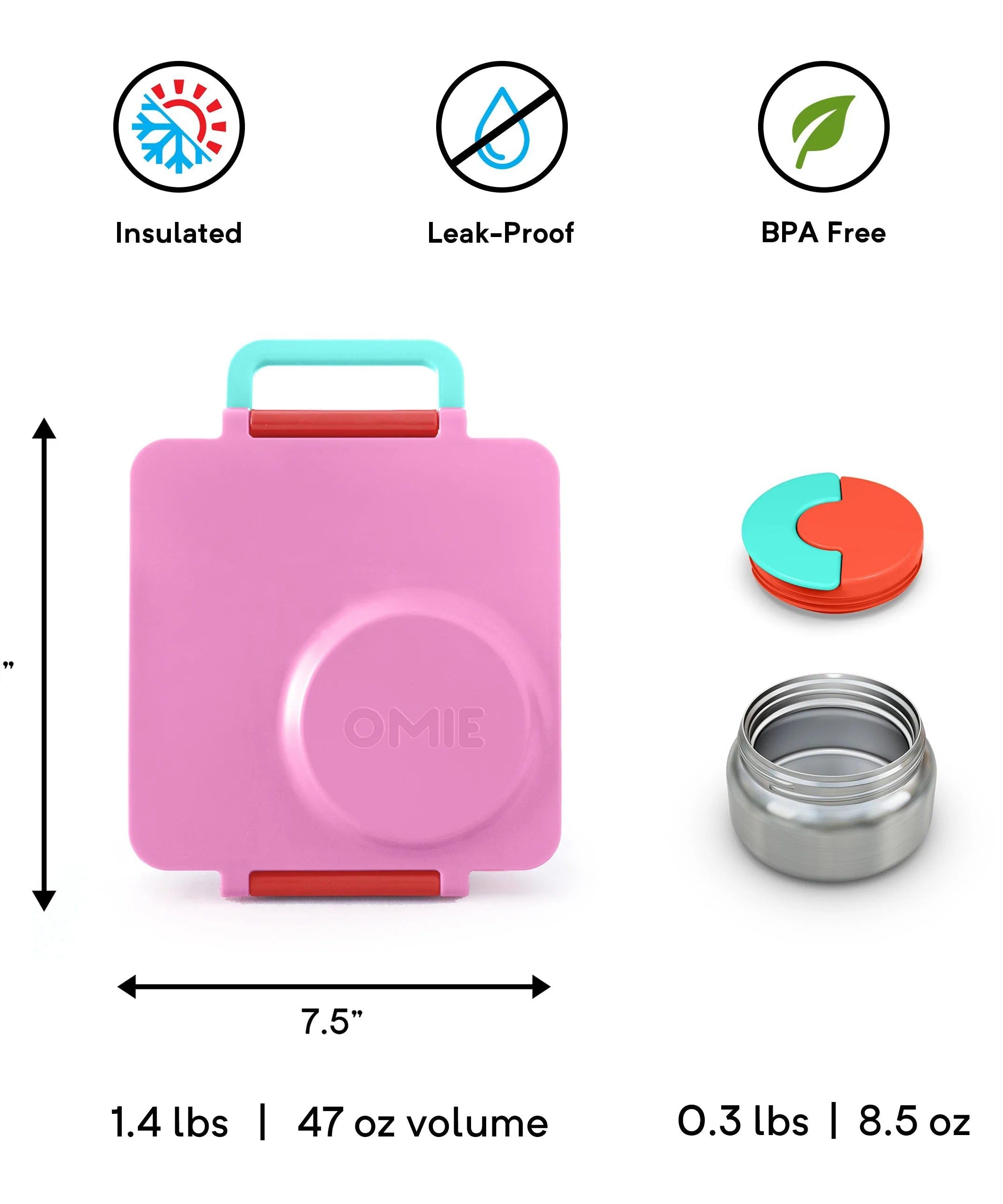 OmieBox - Heat Insulated Pink Bento Lunch Box