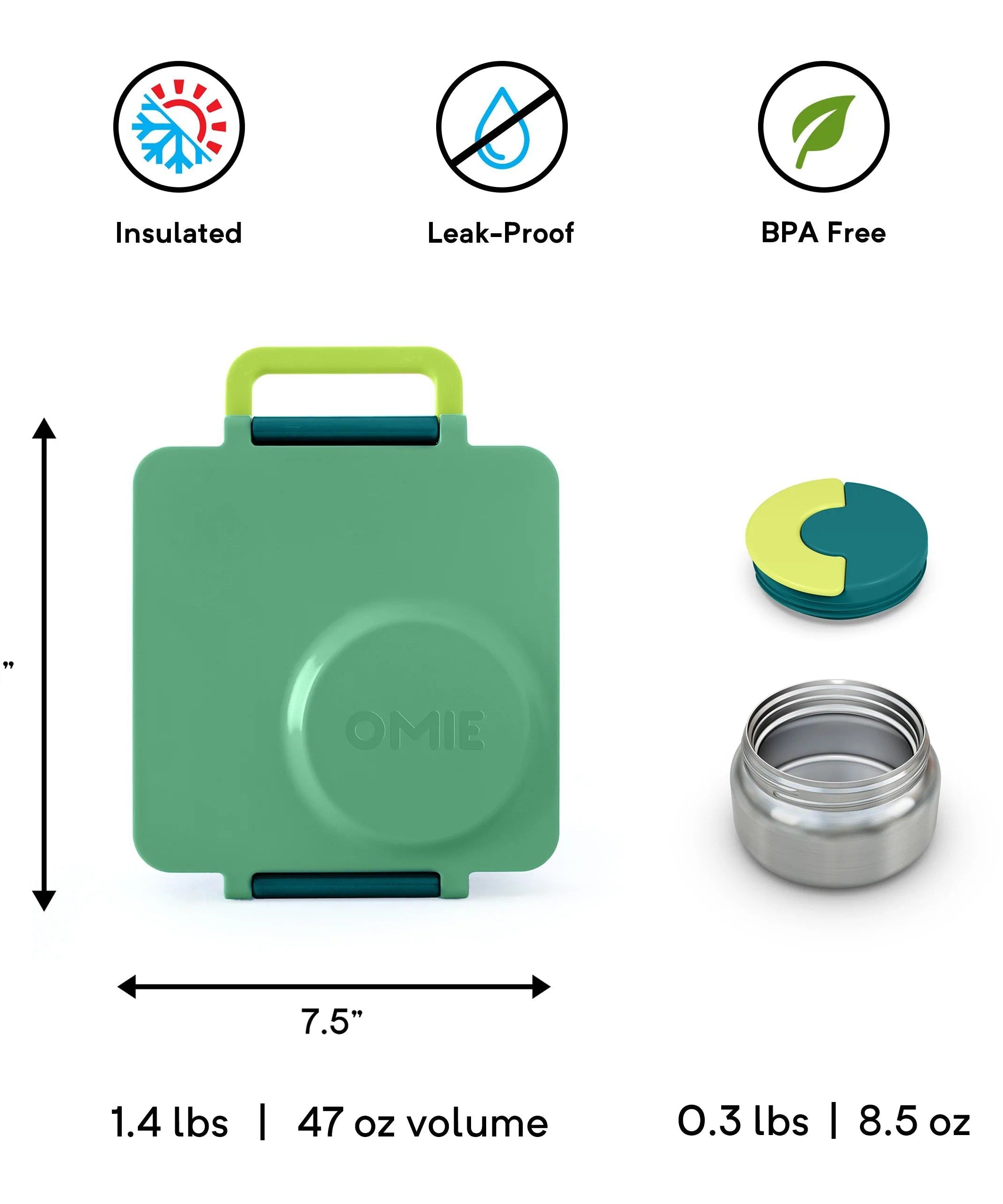OmieBox - Insulated Green Bento Lunch Box