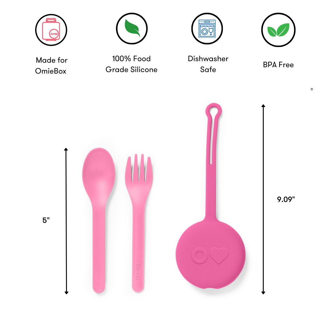 Omiebox - OmiePod Balloon Pink Silicone Fork and Spoon Set