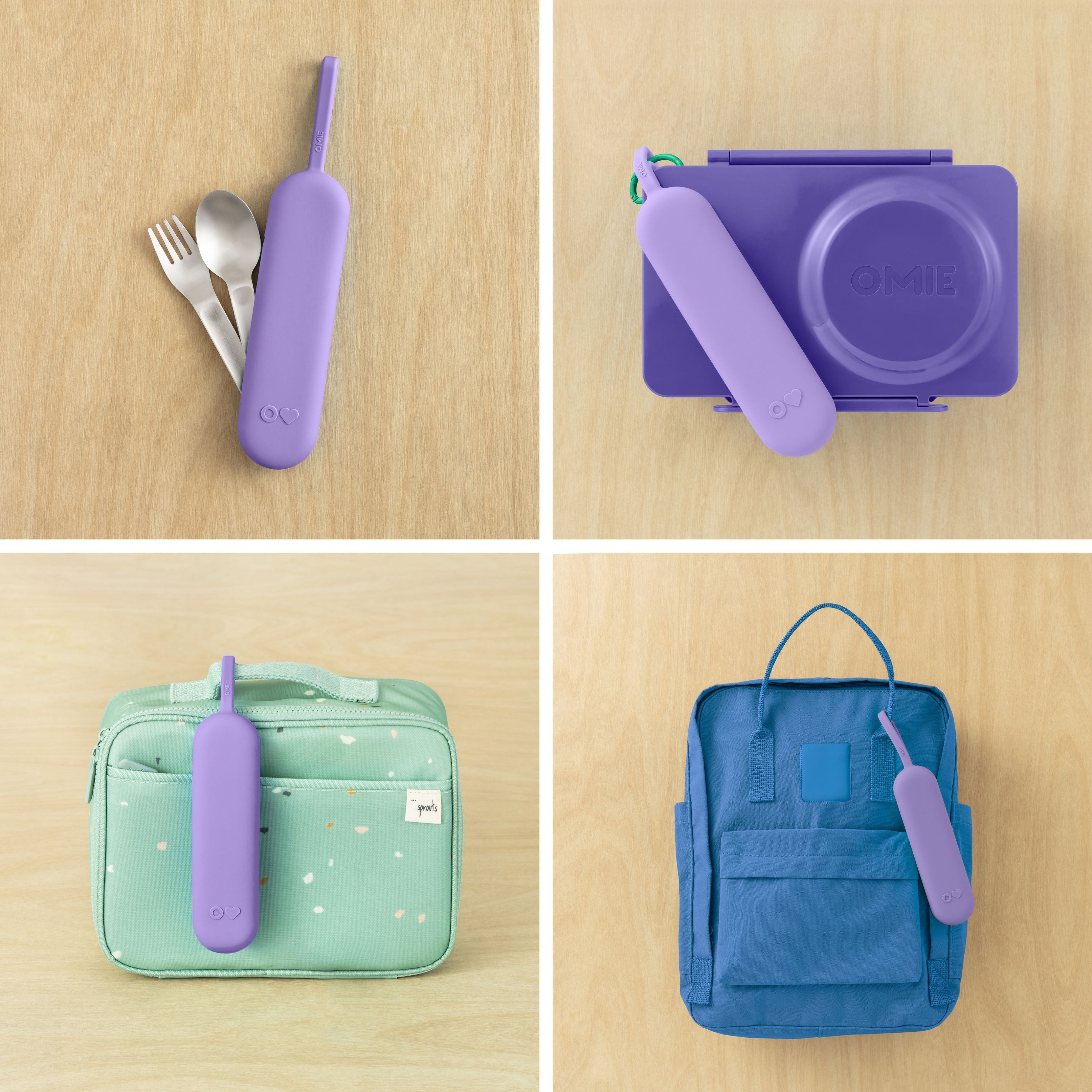 Omiebox - OmiePod UP Violet Silicone Fork and Spoon Set