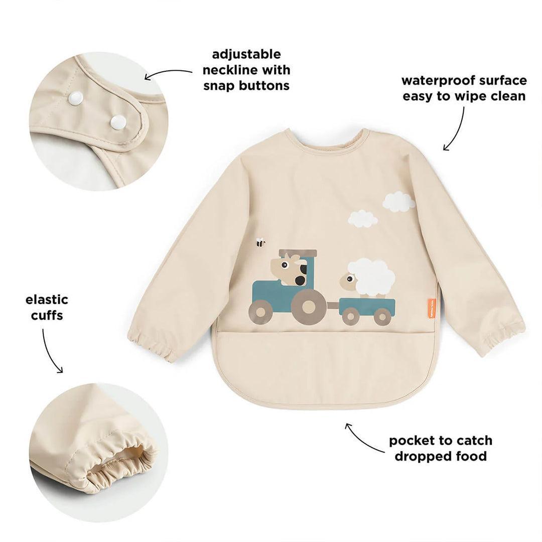 Done by Deer Sleeved Pocket Bib - Tiny Farm Sand-Bibs-Tiny Farm Sand-6-18m | Natural Baby Shower