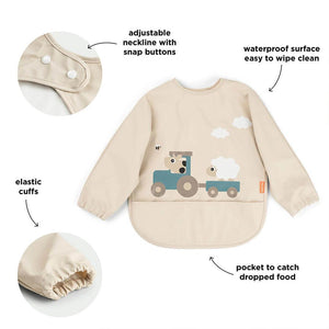 Done by Deer Sleeved Pocket Bib - Tiny Farm Sand-Bibs-Tiny Farm Sand-6-18m | Natural Baby Shower