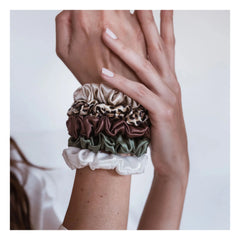 Emily's Pillow - Silk Scrunchies - Set of 5 | Green