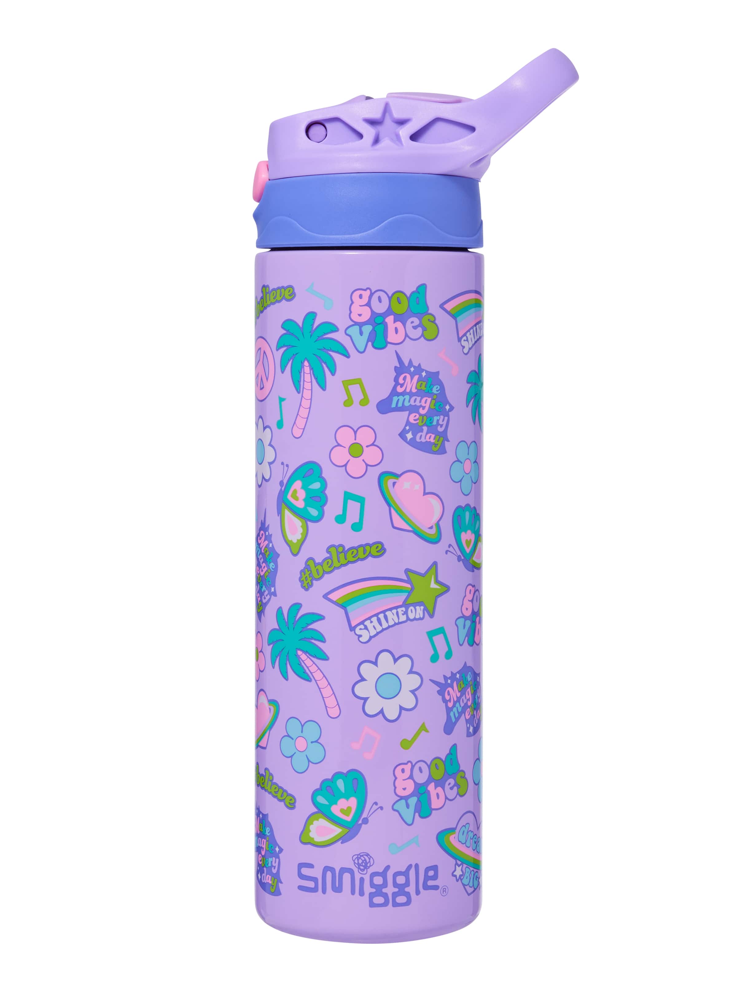 Smiggle - All Stars 520ML Automatic Hidden Straw Steel Bottle