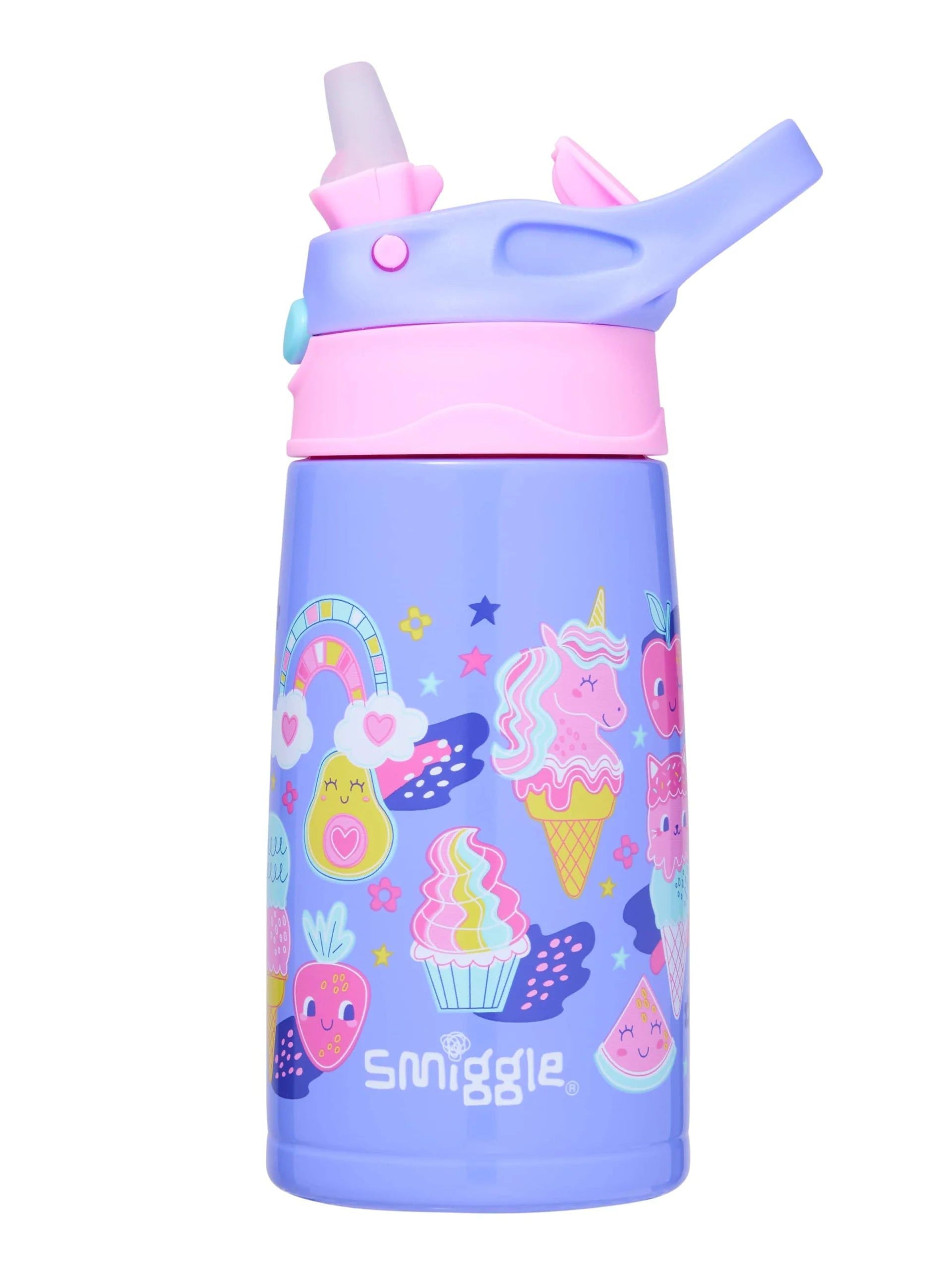 Smiggle - Happy Tales 400ML Automatic Straw Steel Water Bottle