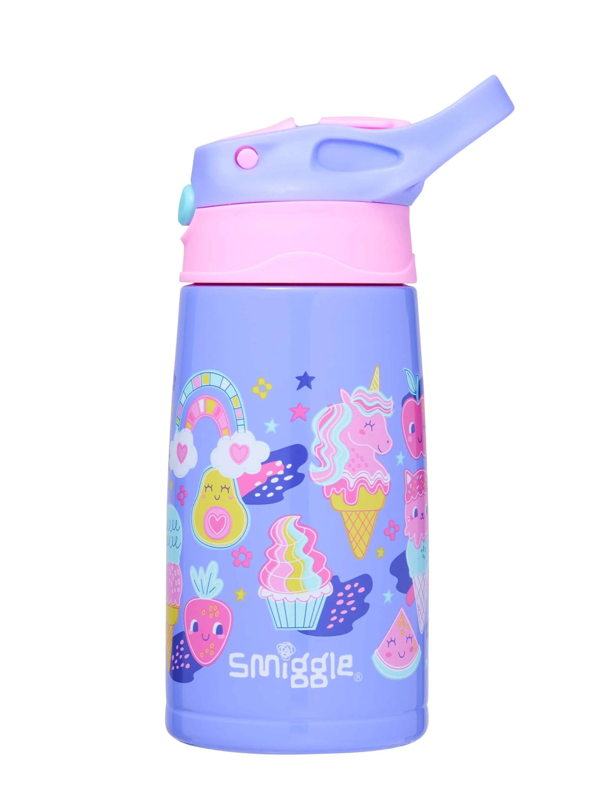 Smiggle - Happy Tales 400ML Automatic Straw Steel Water Bottle