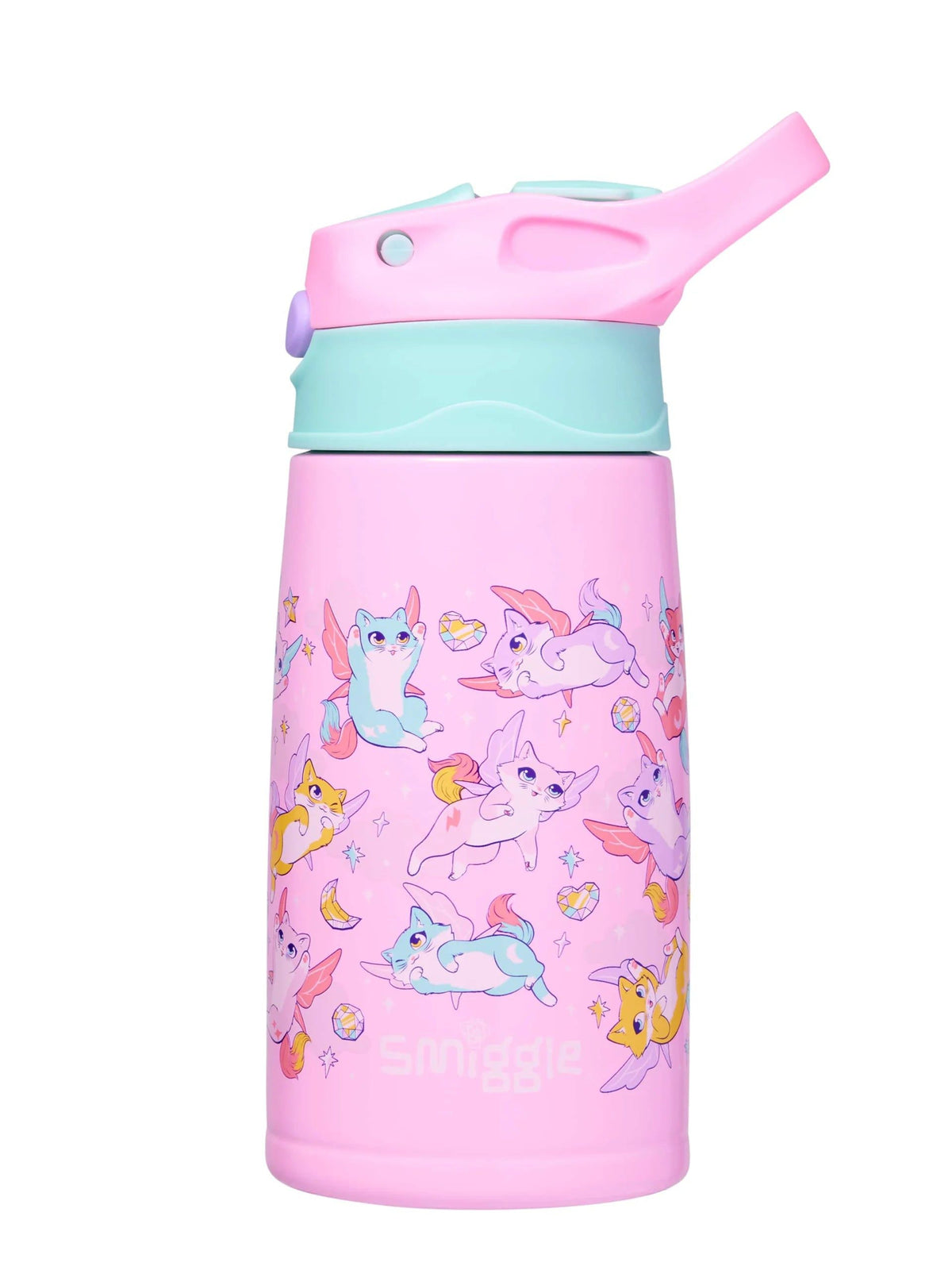 Smiggle - Happy Tales Steel Automatic Straw 400ML Water Bottle
