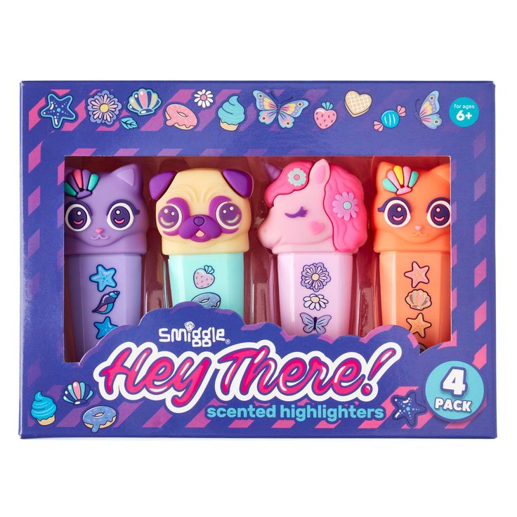 Smiggle - Hey There Fluffy Highlighter Pen Pack X4