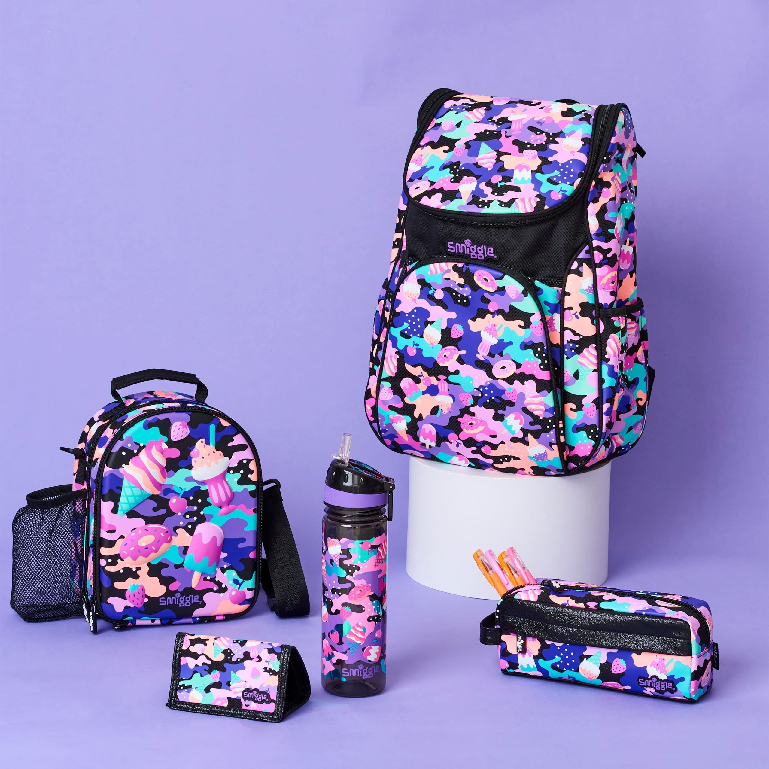 Smiggle - Hide Access Black and Purple Backpack